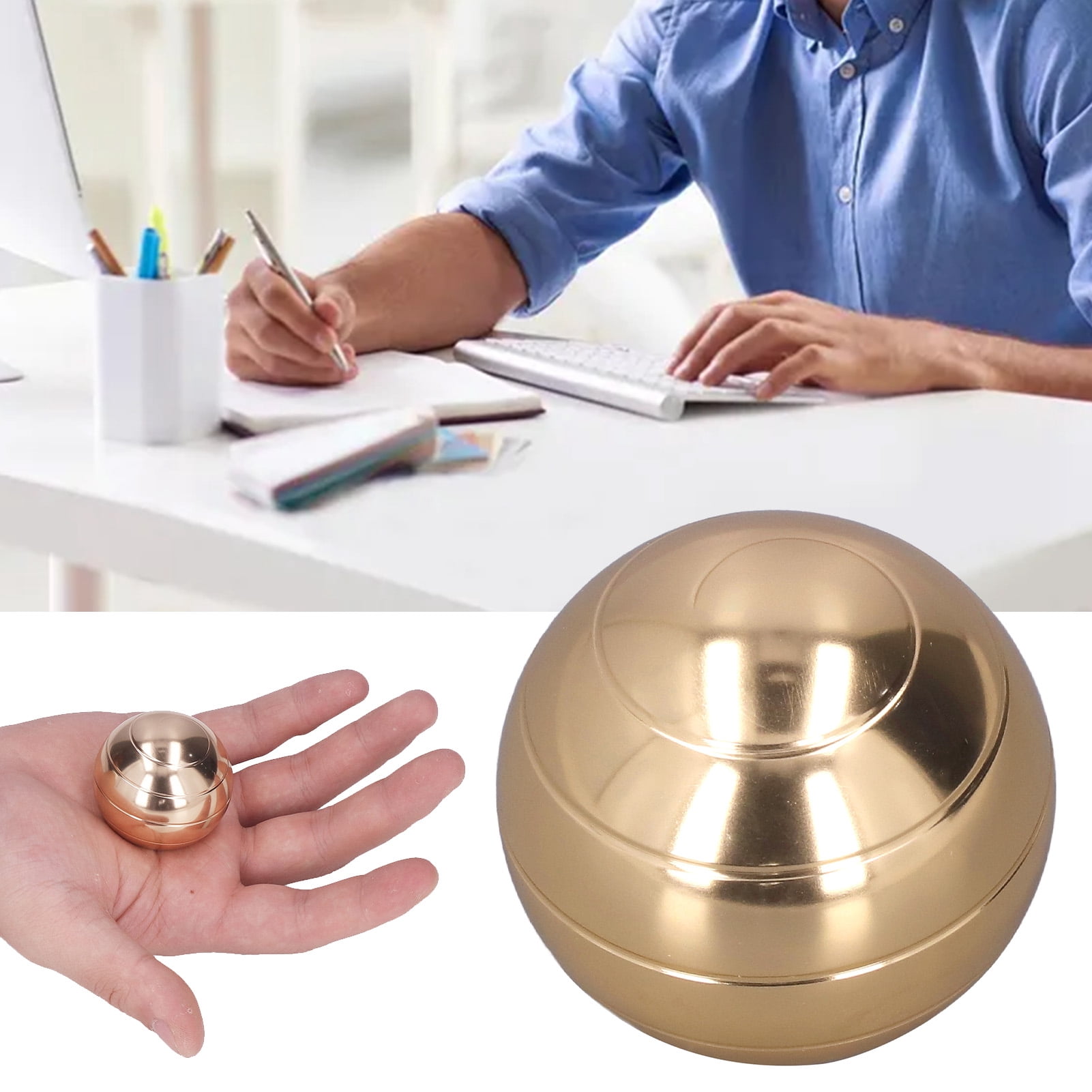Keenso Boule de Gyroscope Rotatif, Diamètre de 1, 77 Po Soulage l'anxiété Belles Images Alliage Boule de Gyroscope de Décompression Rainures en Spirale Robuste pour Le Bureau (Or