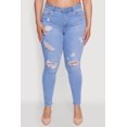 thumbnail image 4 of Womens Plus Size WAX High Waisted Distressed Frayed Skinny Jeans, 4 of 5