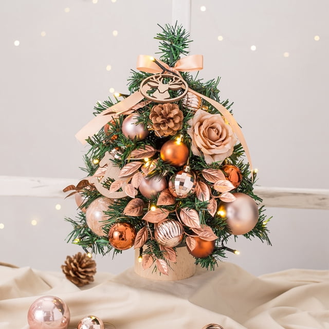 HOARBOEG Holiday products 13.78 Inch Mini Christmas Tree With LightsSmall Tabletop Flocked Christmas Tree With 30 LED Lights And Wooden Base Xmas Decorations For Holiday Party
