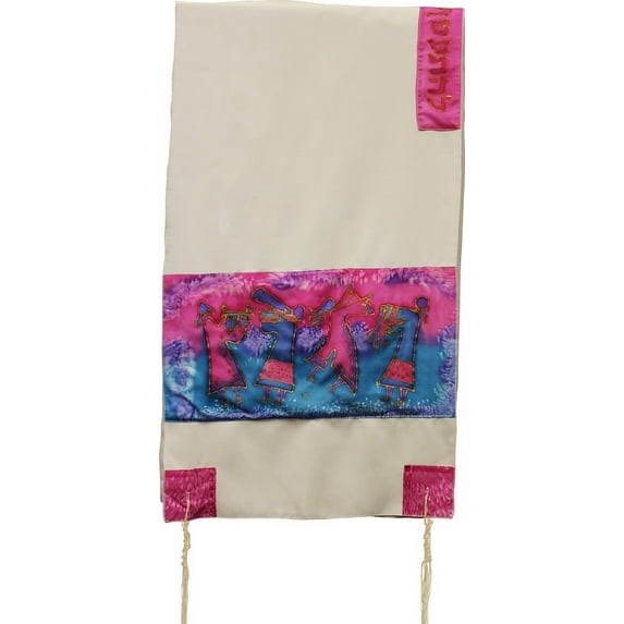 Tallit Hand Painted Silk Pink & Blue Dancers