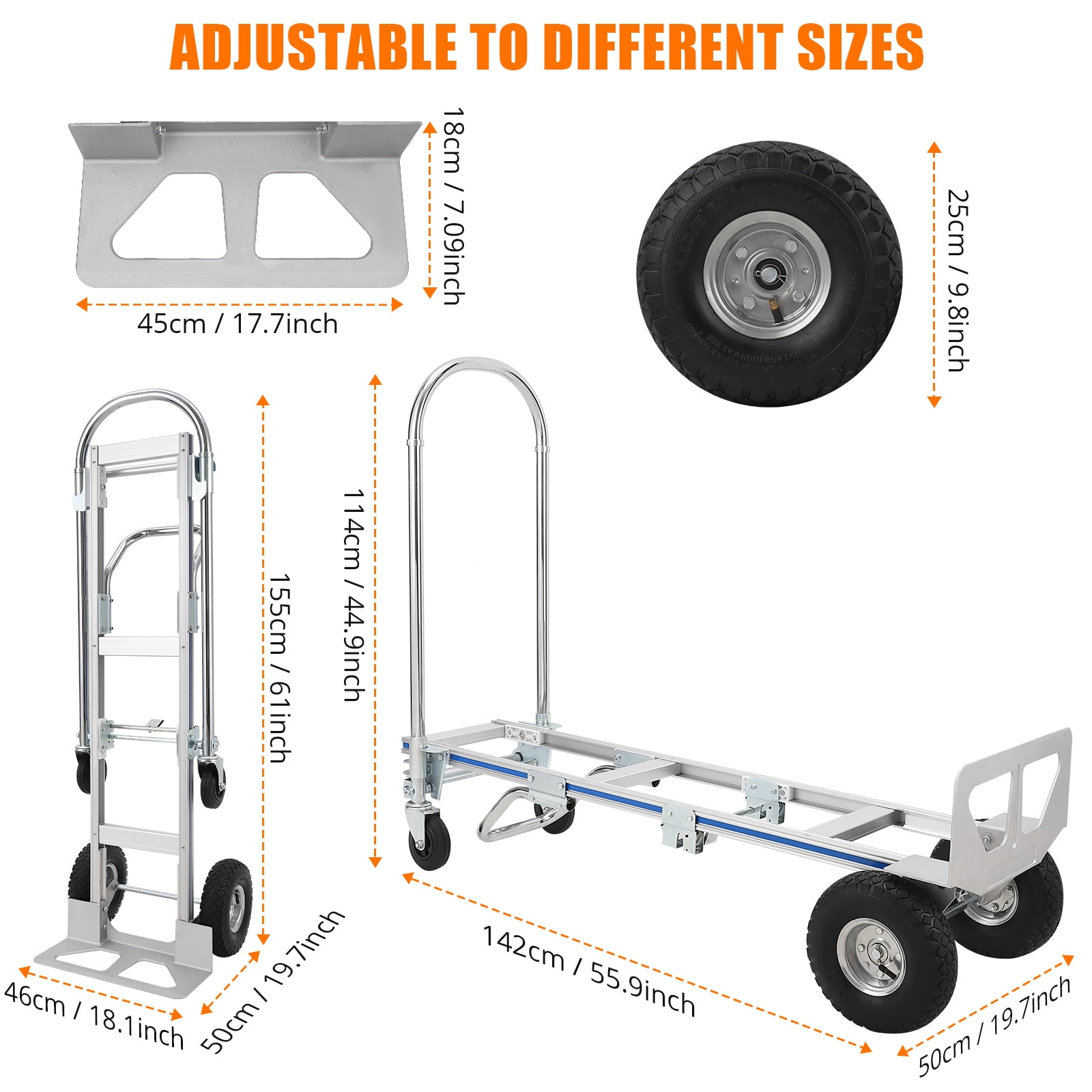 Garvee Folding Hand Truck,2-in-1 Aluminum Dolly Cart with Wheels,770 LBS Capacity Heavy Duty Hand Trucks for Transport and Moving