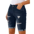 thumbnail image 6 of luvamia Women Summer Frayed Ripped Bermuda Shorts High Rise Distressed Denim Jeans Short Size 2XL Fit Size 20 Size 22, 6 of 9