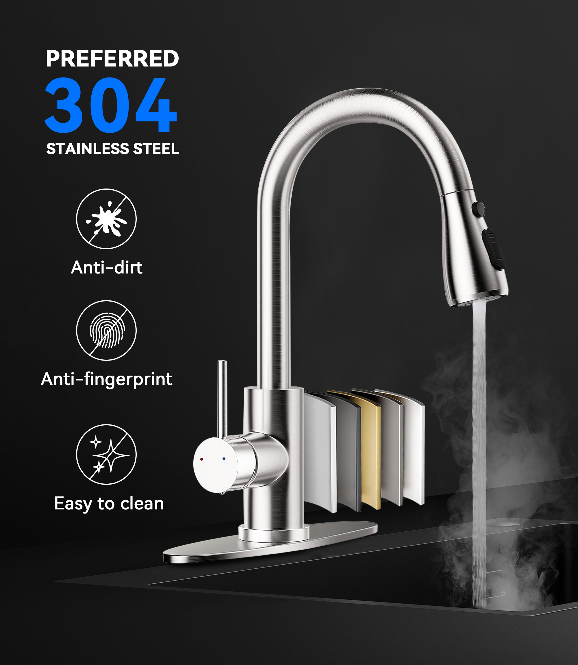 Hodvit Stainless Steel Kitchen Faucet with Pull-Down Sprayer photo 7