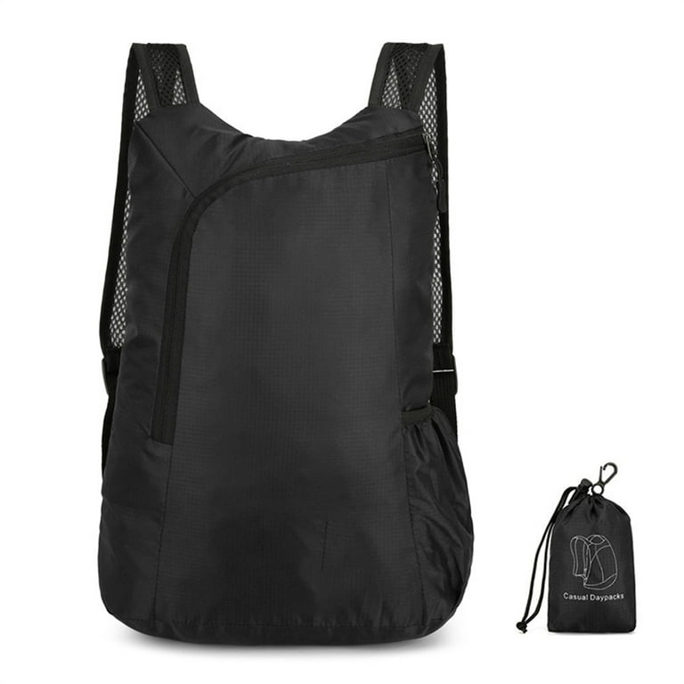 Foldable Backpack Small Bag Waterproof Sports Bag for Travel Hiking Walking  Swimming Lightweight Backpack-Black
