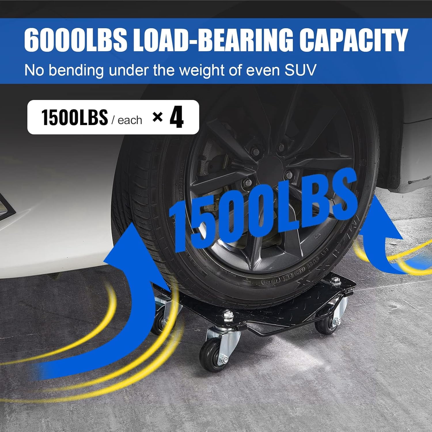 HPDMC  Car Tire Stakes  - Tire Dolly 6000 lbs Capacity (1500 lbs per Skate), Heavy Duty Wheel Dolly Car Tire Stakes, Set of 4, Black