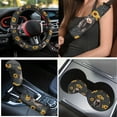 thumbnail image 3 of Yuyamidu 15pcs Black Leopard Print Car Accessories Sets Highland Cow Car Seat Covers Sunflower Floor Mats Auto Steering Wheel Cover Seatbelt Pads Handbrake Cover Set Coasters, 3 of 6