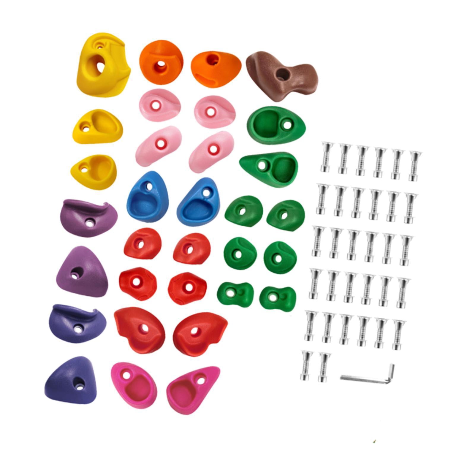 Wswqop 32 Pieces Rock Climbing Holds Climbing Rocks Includes Mounting Hardware Coloured