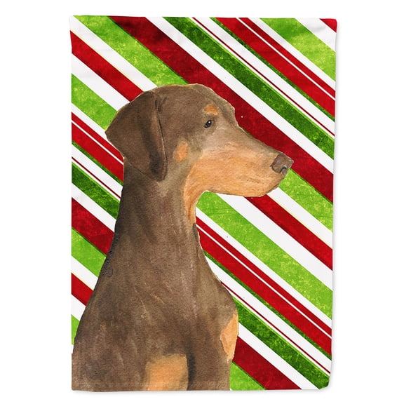 Doberman Candy Cane Holiday Christmas Flag Canvas House Size
