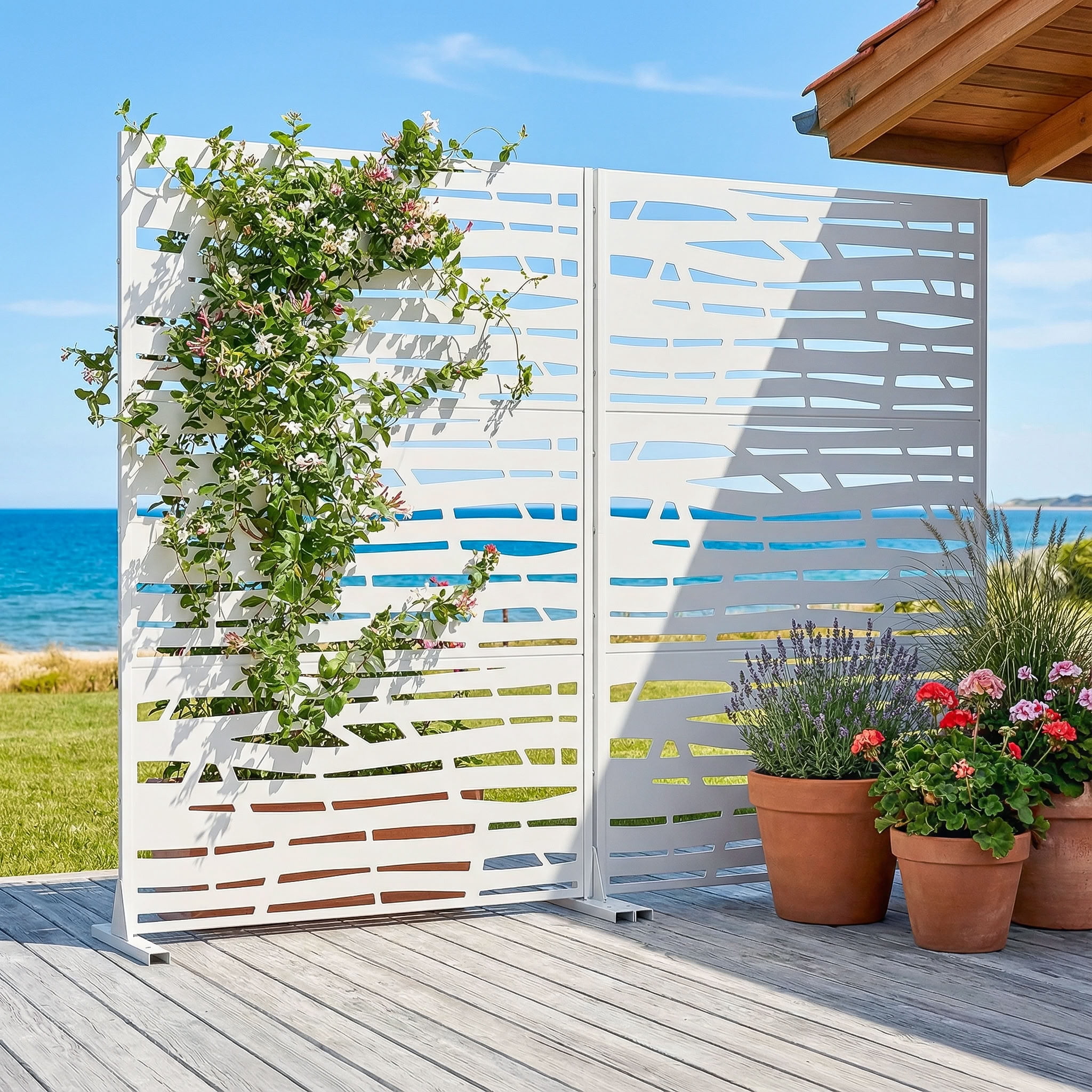 MAYEERTY 72*47in Outdoor Privacy Screen, Wind & Sun Protection Metal Privacy Panel, Privacy Divider for Patio, Balcony, Garden
