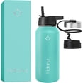 thumbnail image 1 of Termo Hidranur de Acero Inoxidable 32 oz (946.35 ml), con 3 Tapas Herméticas y 2 Popotes, Turquesa, 1 of 5