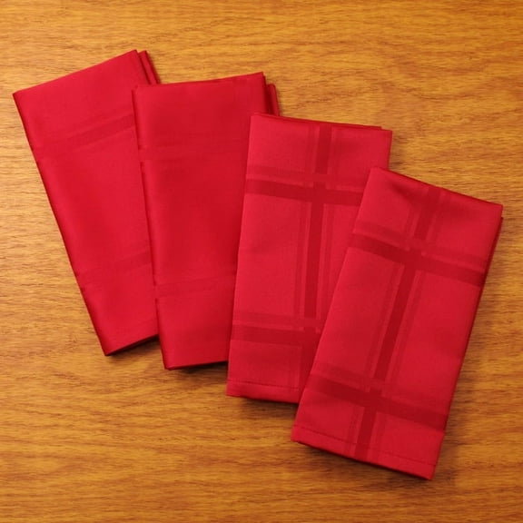 Lattice Woven Easy Care Microfiber Fabric Dinner Napkin, Set of 4 (Red)