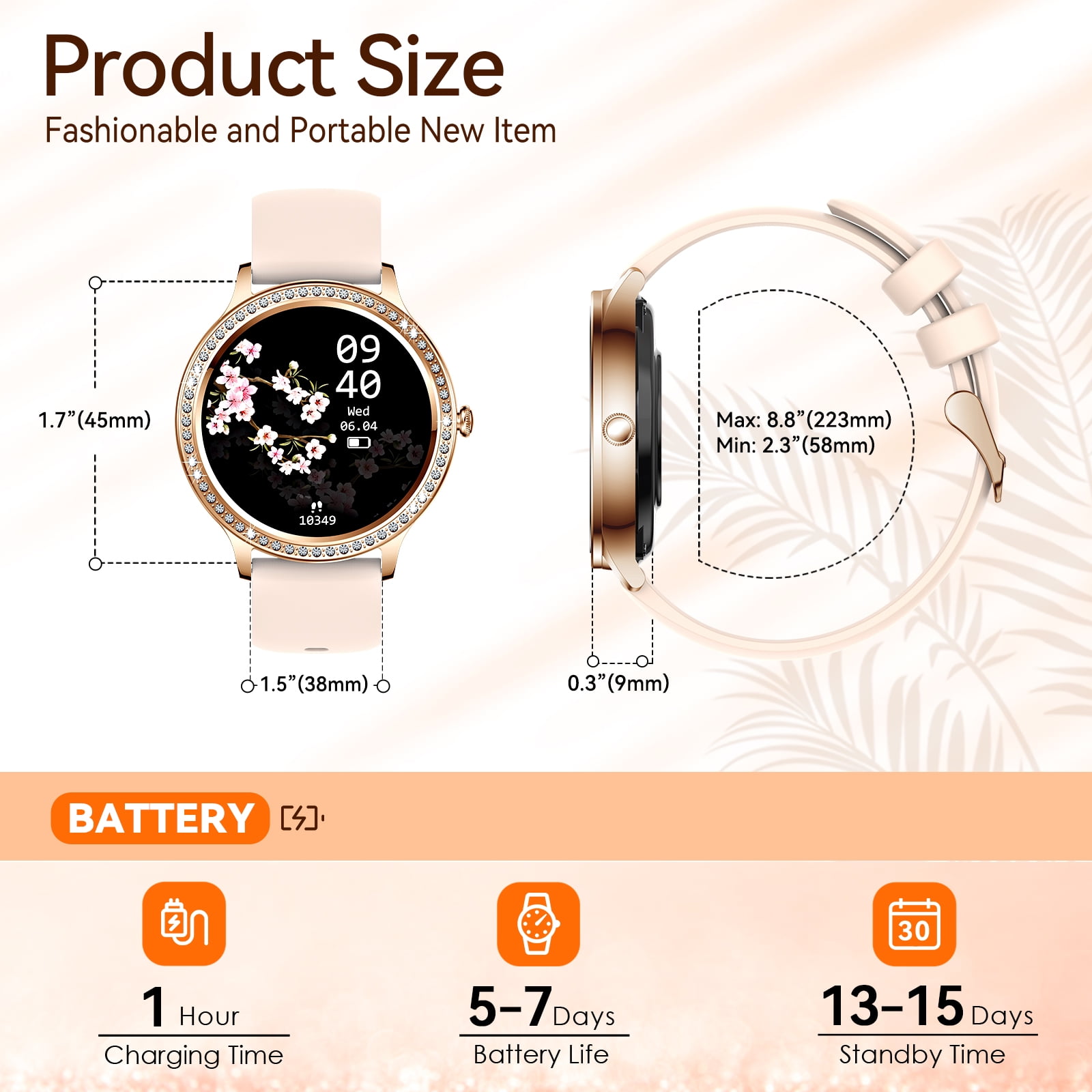 VOPOCO Smart Watch for Women Call Receive/Dial with 20 Sports Modes Waterproof Watch Smartwatch 1.32" HD Full Touch Screen for iPhone Android