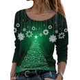 thumbnail image 1 of Bellella Tee-Shirt Femme Imprimé Flocon de Neige Manches Longues T-shirt de Noël Mode Col Rond Tunique Blouse Verte 5TG, 1 of 2