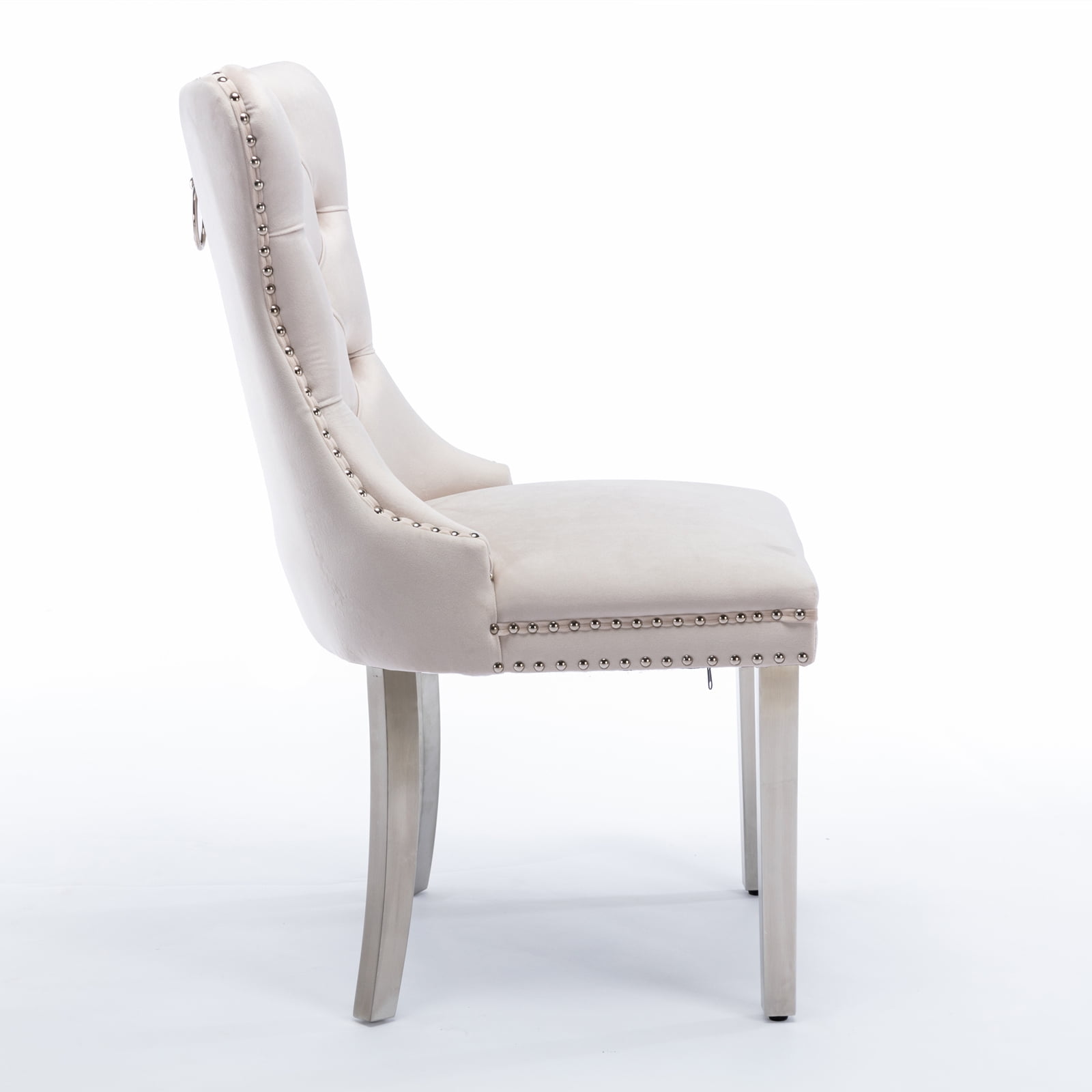 Rhomtree Velvet Button Tufted Dining Side Chairs, Beige (Set of 4)