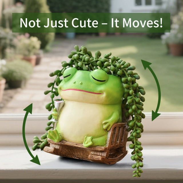 Quoowiit Cute Frog Plant Pots Indoor,Resin Small Succulent Pots with Drainage Hole,Rocking Chair Planters for Outdoor Indoor Plants,Gift Ideas for Mother