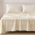thumbnail image 4 of Jessy Home Bed Sheets Set 4 Piece Queen/Full Sheet Set Cream Cotton Blend Fitted Sheet, Flat Sheet & 2 Pillowcases Bedding Set, 4 of 11