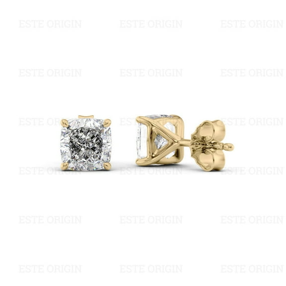 IGI Certified 1 Ct Cushion Cut Lab-Grown Diamond Stud Earrings – 14K Yellow Gold | Women's Earrings