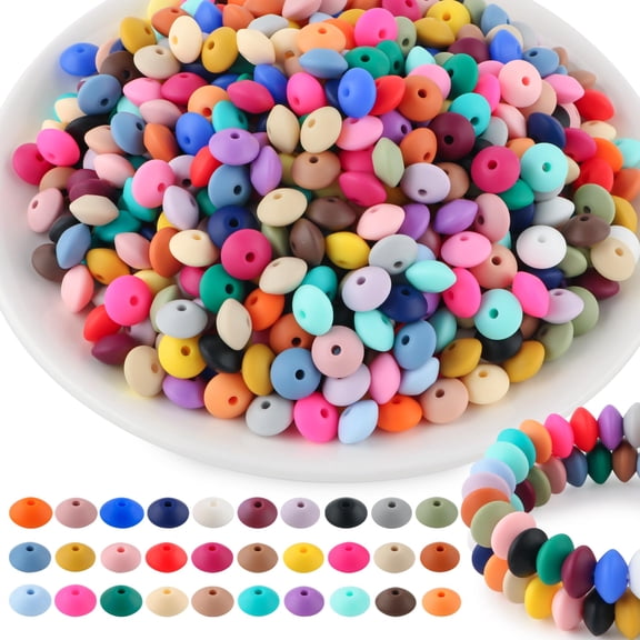 Silicone Lentil Beads 300Pcs, 12mm Silicone Spacer Beads, for Necklace, Bracelet, Keychain, Pens Craft, Multicolor