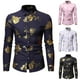 thumbnail image 4 of Hombres Nightclub Shiny Golden 3D Rose Impreso Slim Fit Button Down Party Dress Shirt Odeerbi  ODB-6, 4 of 4