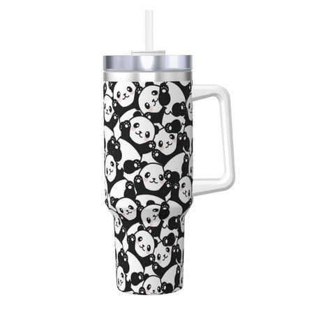 

Daiia Seamless Pattern Cute Panda Printed 40 oz Tumbler with Handle Ice Bully Insulated Tumbler 2 in 1 Lid Insulated Water Bottle Stainless Steel Travel Coffee Mug