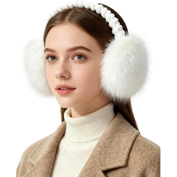 Winter Ear Muffs for Women Foldable Faux Fur Ear Warmers Fluffy Cold Outdoor Soft Earmuffs Covers