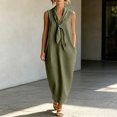 thumbnail image 2 of Bysome Women Dresses Solid Color Sleeveless Tie Neck Dress Summer Breathable Women Dress Size 2XL Green, 2 of 5