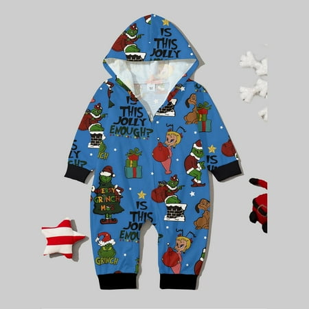 

Gasue Grinch Shirt Christmas Print Family Matching Hooded Long Sleeved Zippered Jumpsuit Set Christmas Gifts Multi-color 10 Years