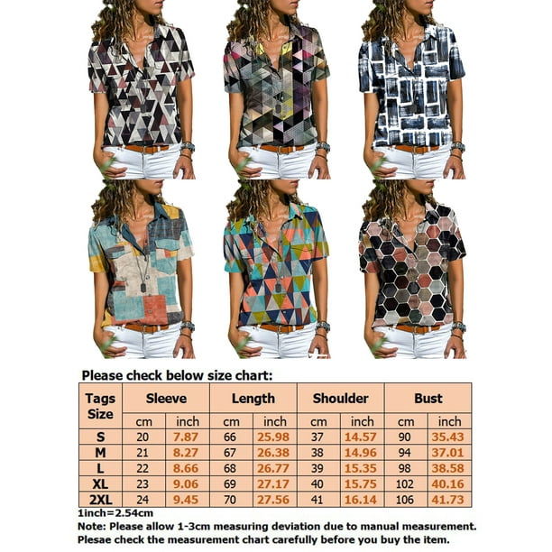 MAWCLOS Women Tops Button Down Blouse Lapel Neck Shirts Casual Holiday  Short Sleeve Tunic Shirt 1# XL 