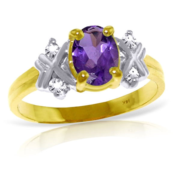 Galaxy Gold 14k Yellow Gold Ring with Genuine Diamonds and Natural Oval-Shaped Purple Amethyst - Size 8.5