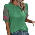 thumbnail image 5 of Homenesgenics Womens Tops under $5 Fashion Women's Summer Casual Round Neck Short Sleeve Solid Color Pullover Blouse Green XXL, 5 of 8