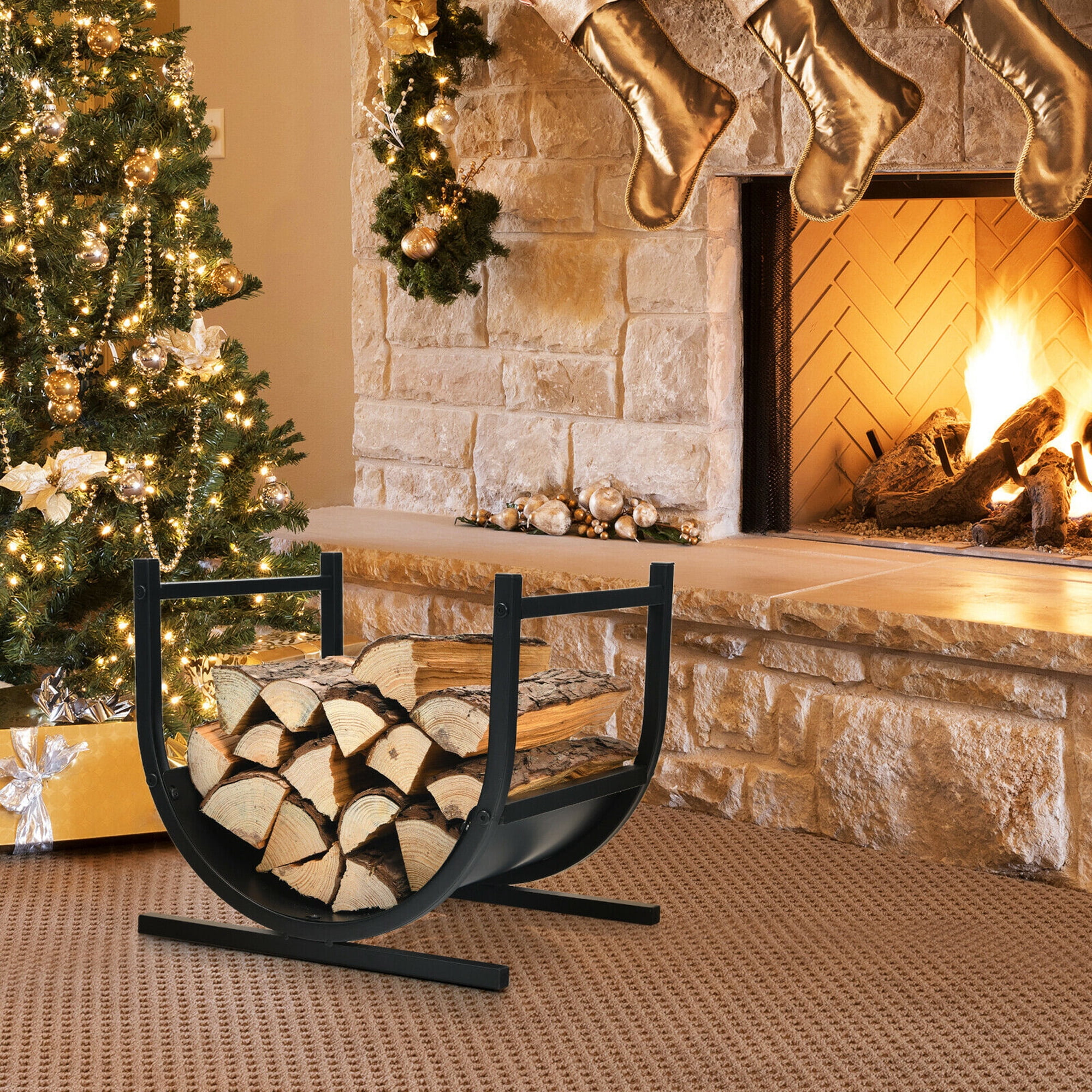 Gymax 17'' U-Shaped Firewood Rack Steel Fireplace Wood Storage Log
