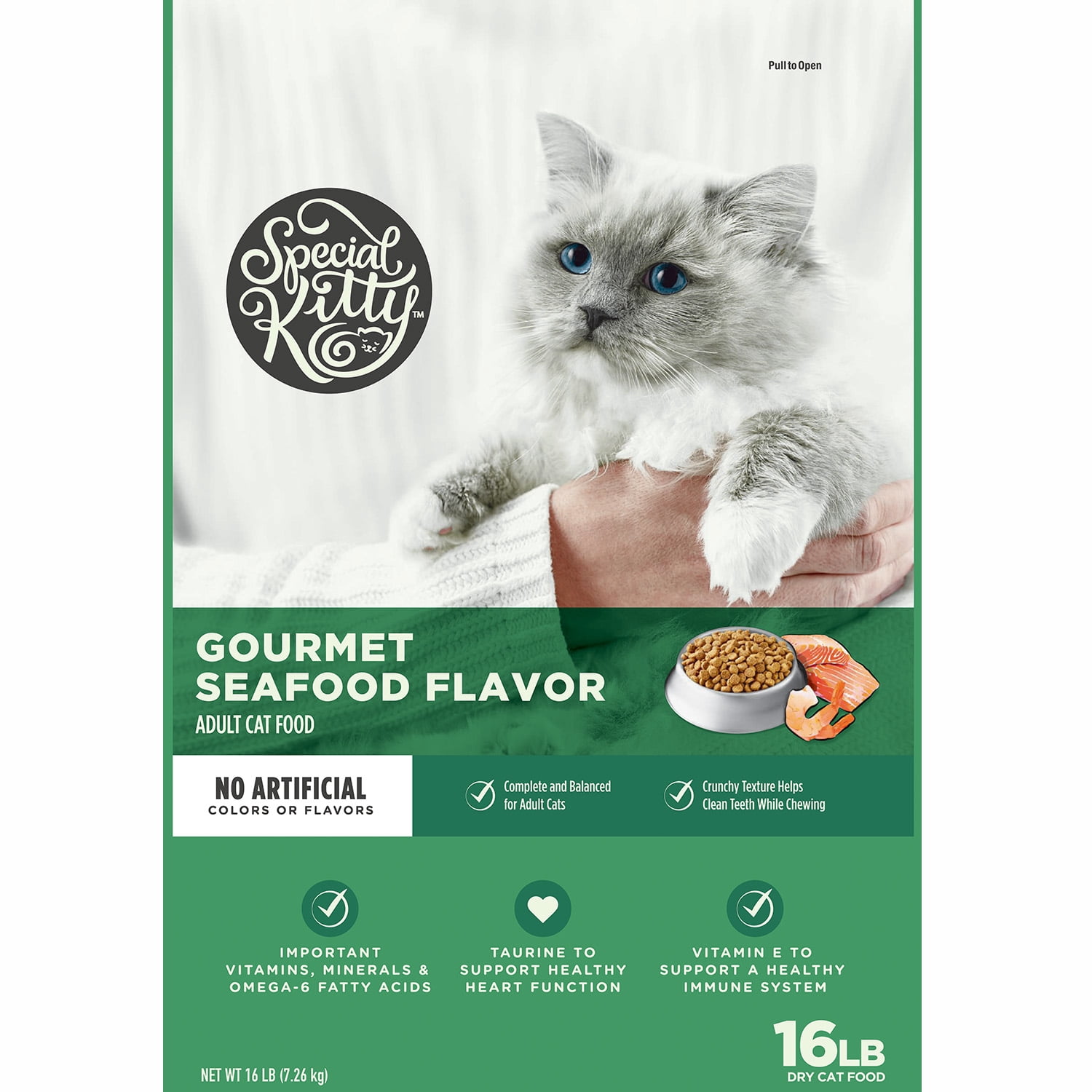 (3 pack) Special Kitty Gourmet Formula Seafood Blend Flavor Dry Cat Food, 16 lb Bag