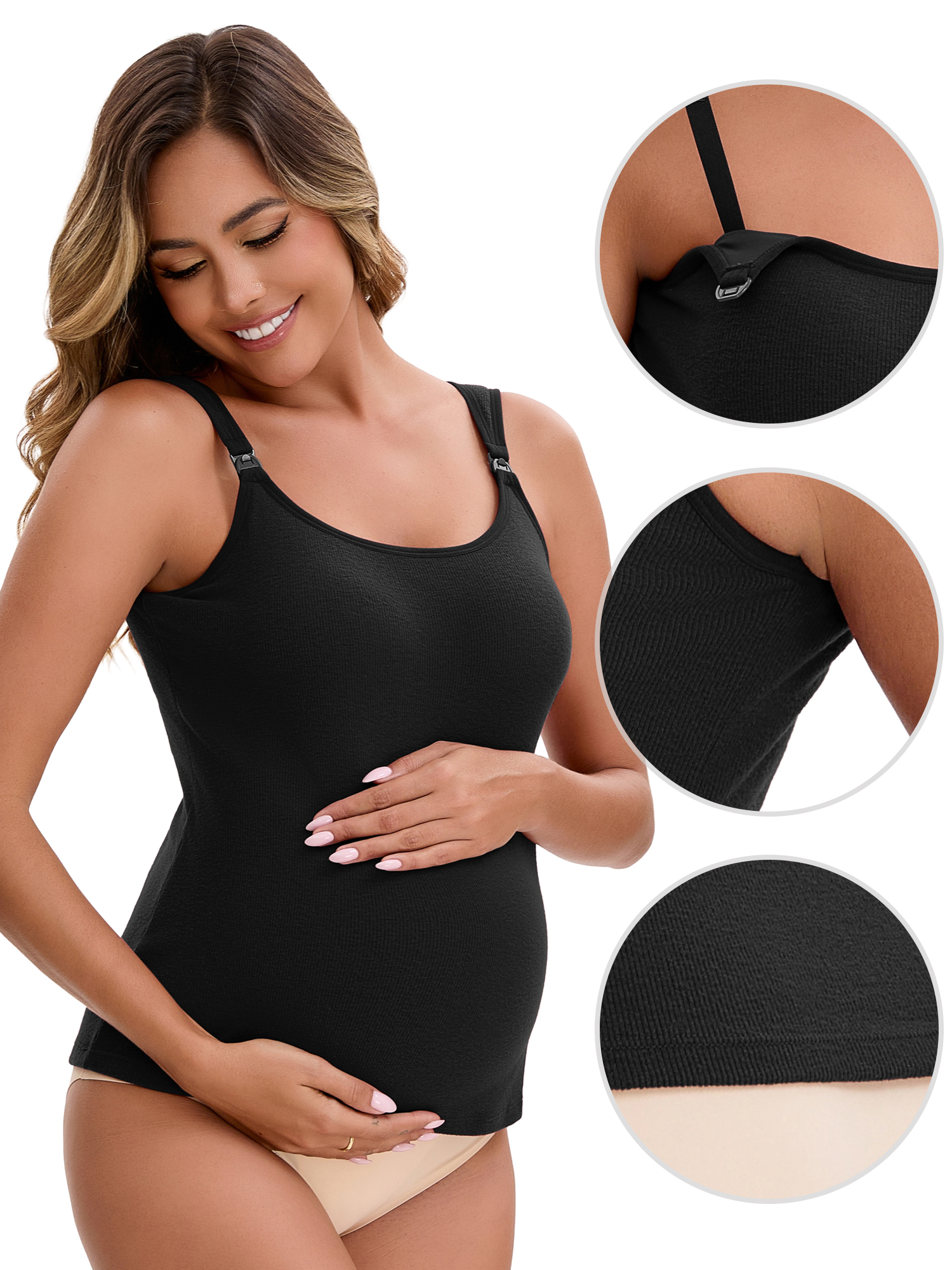 Unique Bargains Women's Maternity Thermal Camisoles with Built-In Bra M Black