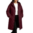 thumbnail image 4 of Hueook Coat for Women Quilted Hooded Long Sleeve Zip Up Mid Length Casual Winter Jacket Wine 2X, 4 of 9