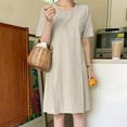 thumbnail image 2 of Dyegold Sundresses for Women Casual Beach - Sun Dress Womens Round Neck Short Sleeve Solid Linen Cotton Midi Sun Dresses ​Casual Boho Loose ​Vacation ​Dresses, 2 of 6