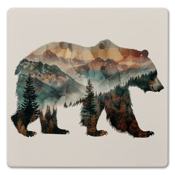 Thirstystone "Bear Silhouette" Decorative Cork Backed Stone Trivet 8" Square