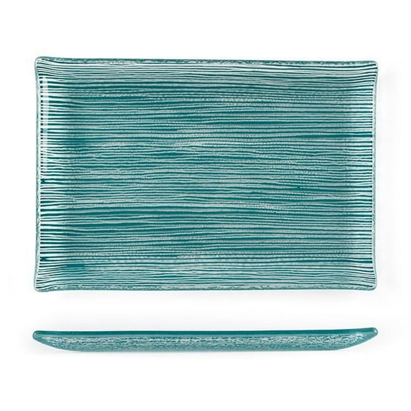 Turgla Fusion Glass Dinnerware 8.5" x 5.75" Rectangular Blue Glass Plate, Set of 12 (01-373-15TRQ)