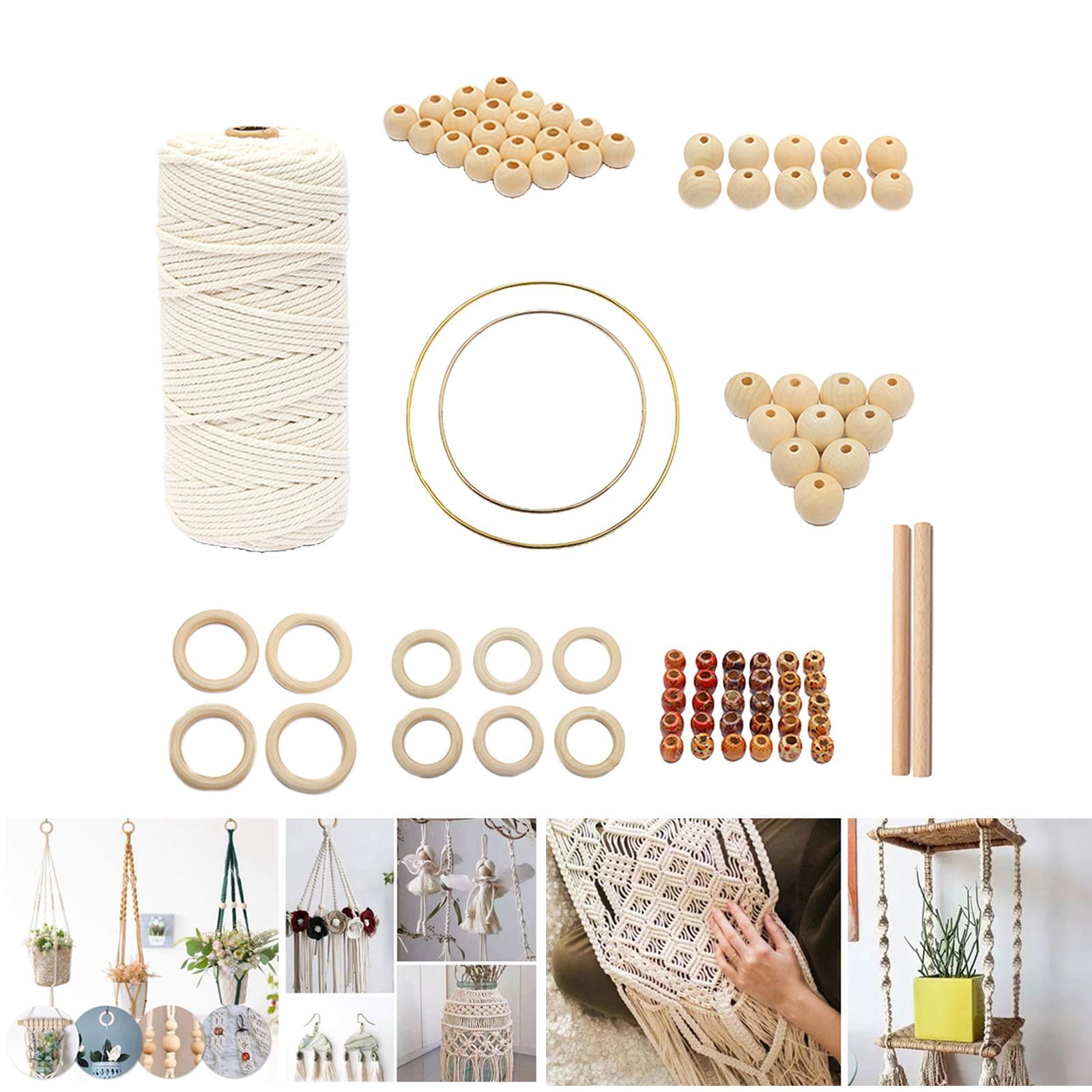 FVDPWYE Macrame Cord Natural Rope Macrame Wall Hanging Kit with Wood Beads,Wood Ring and 85 Pieces