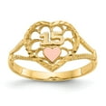 thumbnail image 1 of Solid 14k Yellow and White Gold Two Tone Diamond-Cut 15 Heart Ring Band Size 5.5, 1 of 6