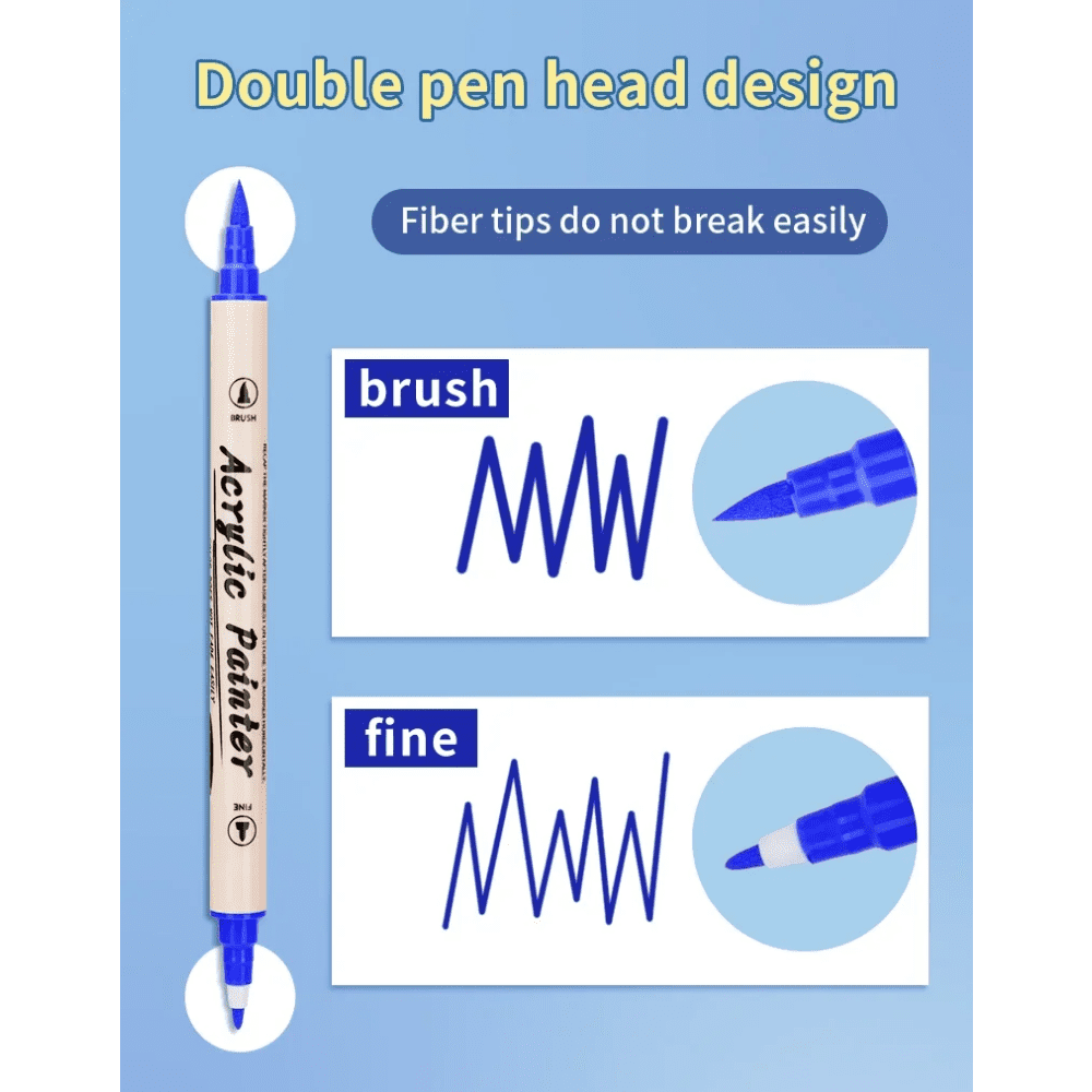 Dual Tip Acrylic Paint Markers Pens Brush Dual Tip,Acrylic Paint Pen Brush Tip and Fine Tip,Art Markers Supplies for Rock