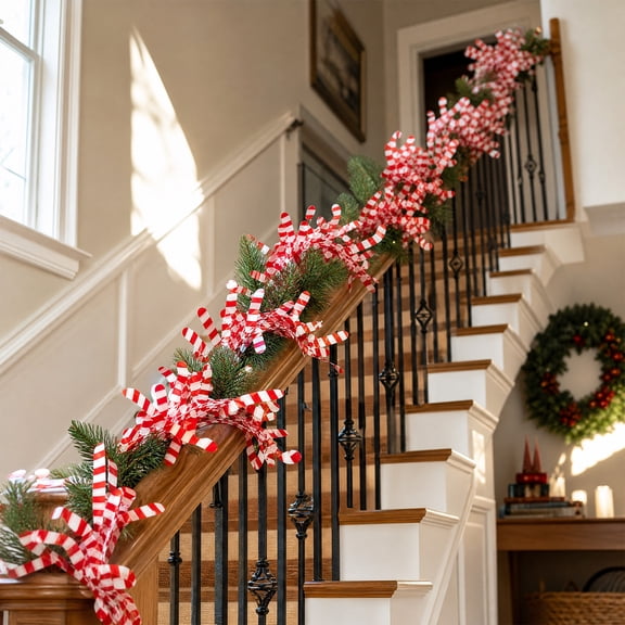 KKOUHVY 7.5M Christmas Candy Cane Garland, Red White Hanging Garland for Wall Fireplace Window Decor