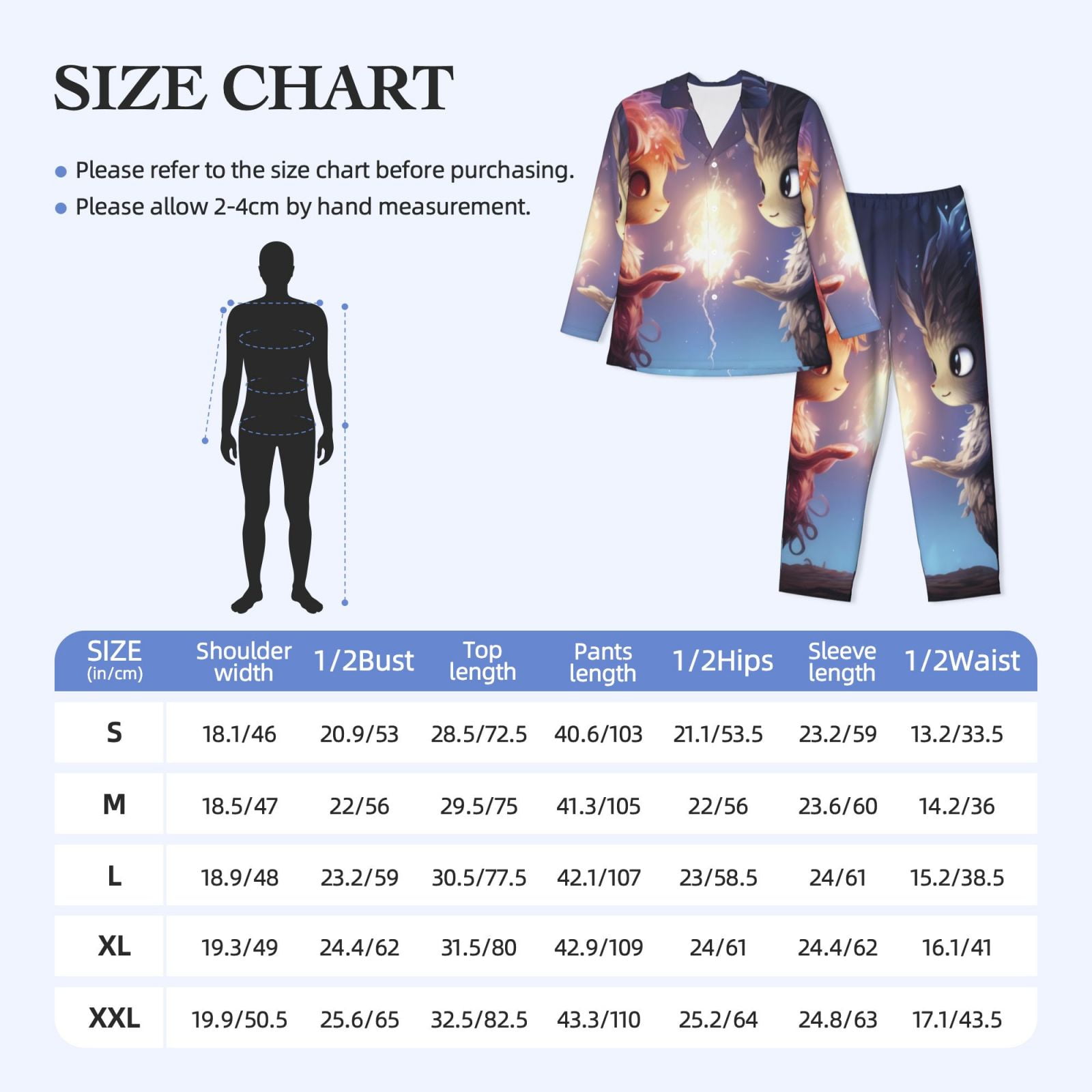 Logiee Dreamy Forest Elf Print Mens Long Sleeve Pajama Set,Notched Collar Pajamas for Men, Men's Sleepwear,Mens Sleepwear with Pockets & Button Down-Large