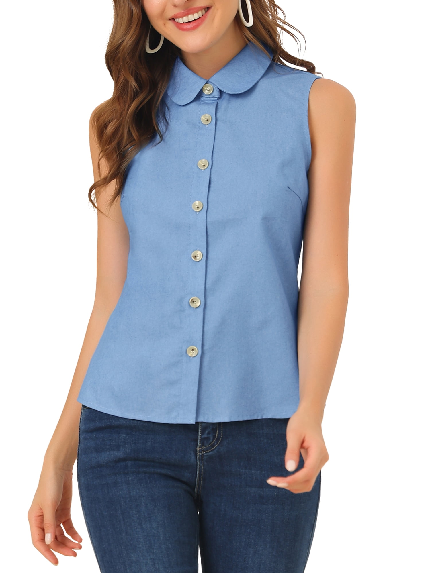 Womens sleeveless shirts with collar Clearance