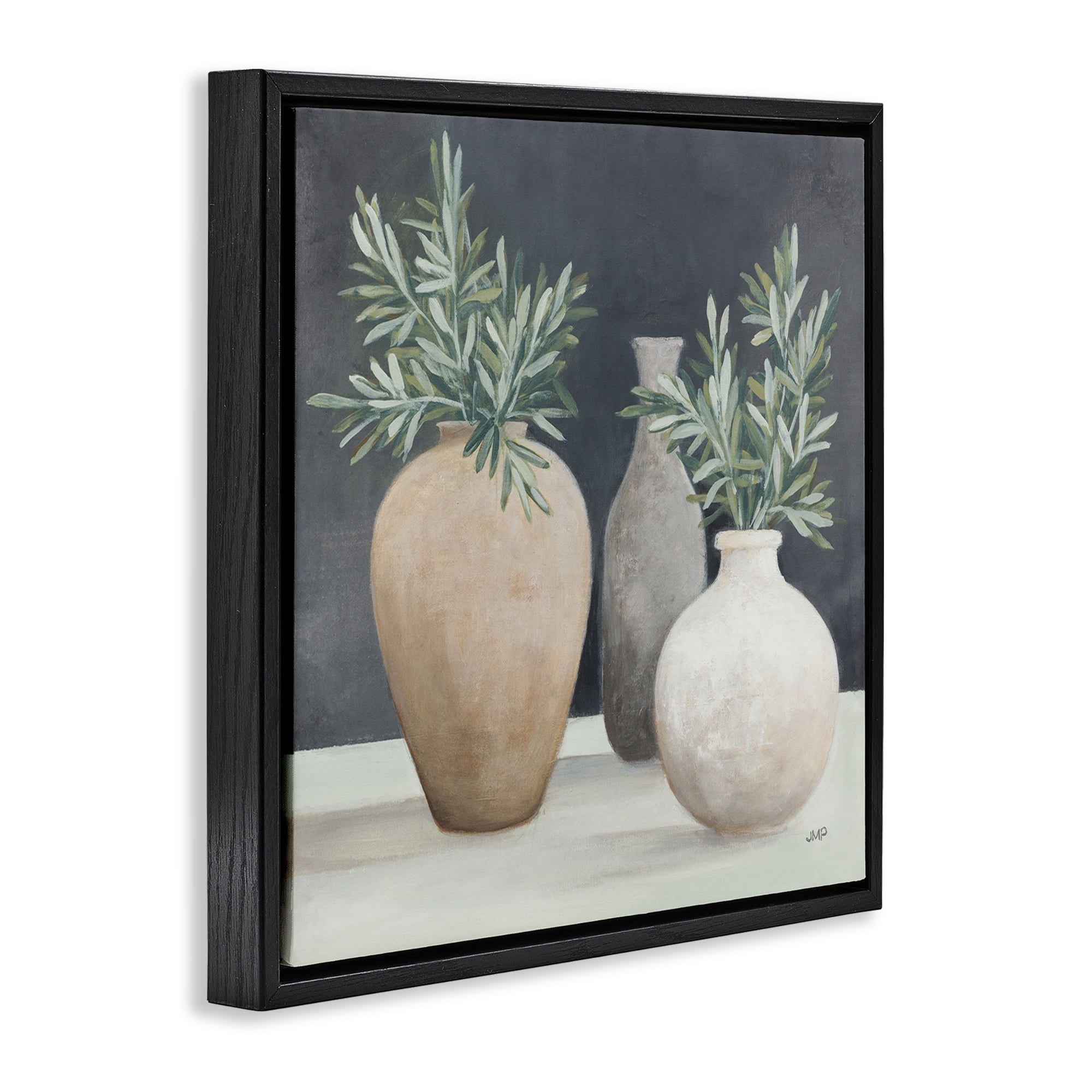 Stupell Industries Botanical Pottery Vessels Plants & Flowers Painting Black Floater Framed Canvas Art Print Wall Art, 18 x 18