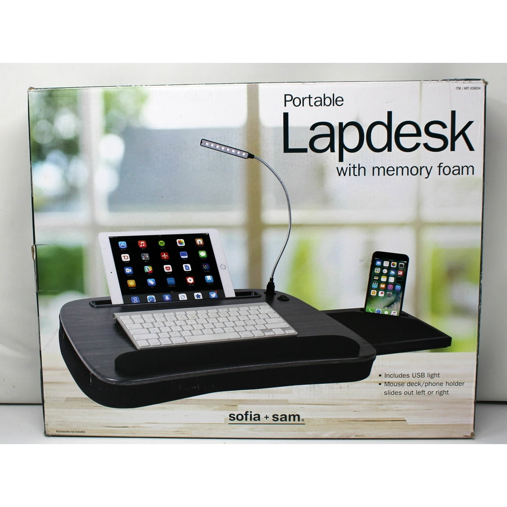 Sofia + Sam Portable Lap Desk With Memory Foam, USB Light & Mouse Deck