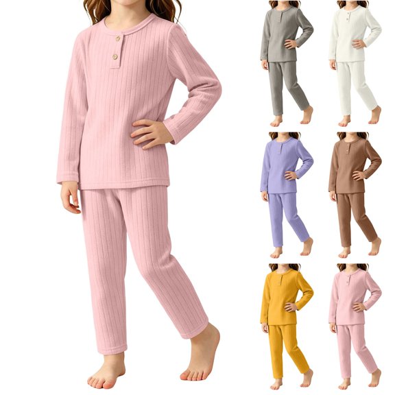 HAOTAGS Girls Loungewears (0-9) Casual Comfortable Long Sleeve Round-Neck Tops with Pants Set Pink Size 5T