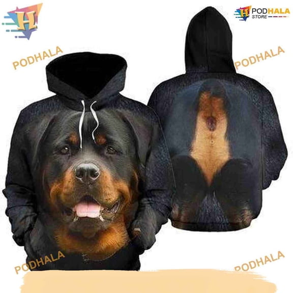 Rottweiler Face All Over Printed 3D Dog Hoodie T-Shirt
