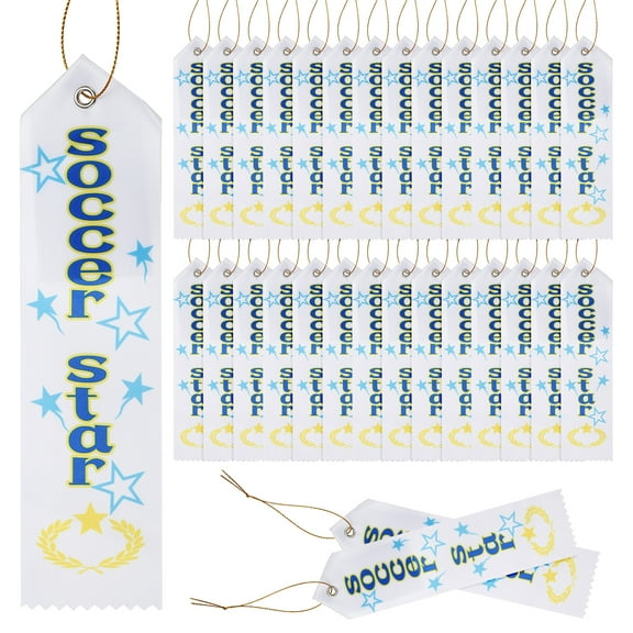 Uxcell 50 Pcs Award Ribbons, 8 x 2 Inch Soccer Star Participation Ribbons Winner Recognition Ribbons for Competitions Sport Events