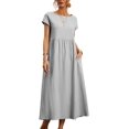 thumbnail image 1 of Robe de Plage Décontractée à Manches Courtes en Coton et Lin pour Femmes avec Poches, 1 of 5