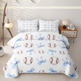 thumbnail image 2 of Feelyou Cartoon Baseball Twin Quilt Set for Girls, Blue Watercolor Bow Twin Coverlet Set, 2 Pieces, 2 of 7
